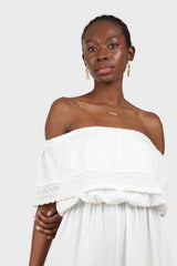 Ivory ruffle off shoulder jumpsuit