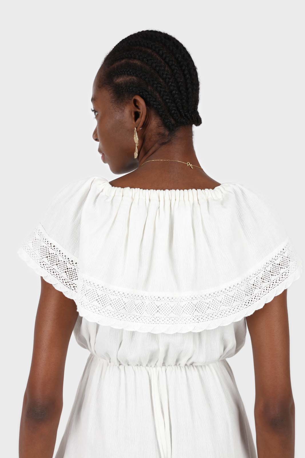 Ivory ruffle off shoulder jumpsuit