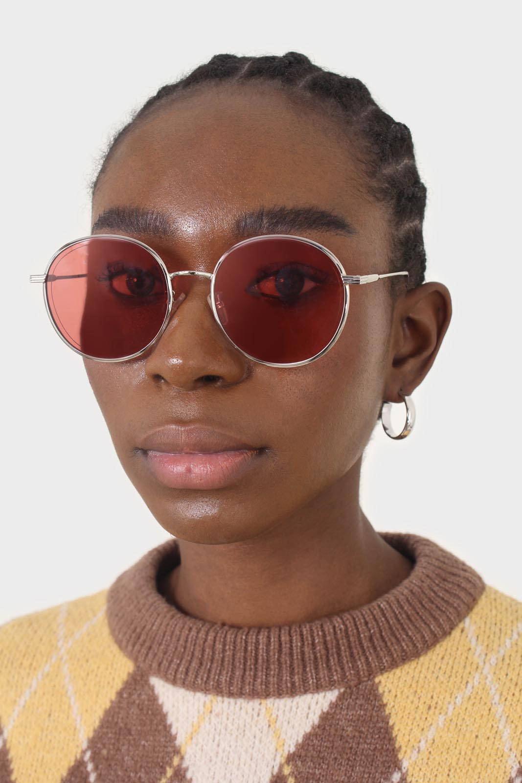 Red and gold lined round sunglasses