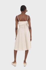 Oatmeal peek tie front linen dress