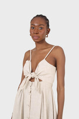 Oatmeal peek tie front linen dress