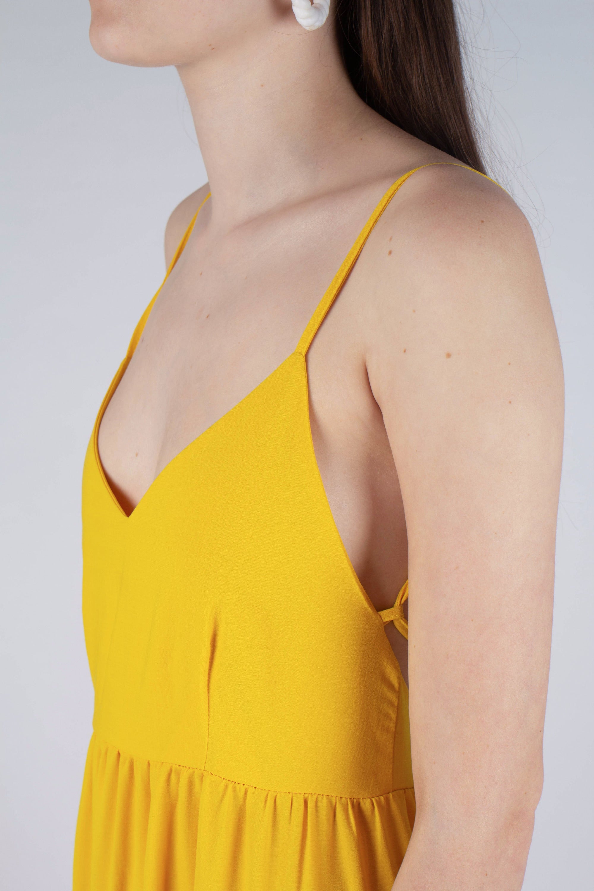 Yellow tiered tie back maxi dress