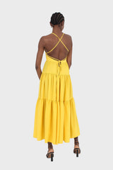 Yellow tiered tie back maxi dress