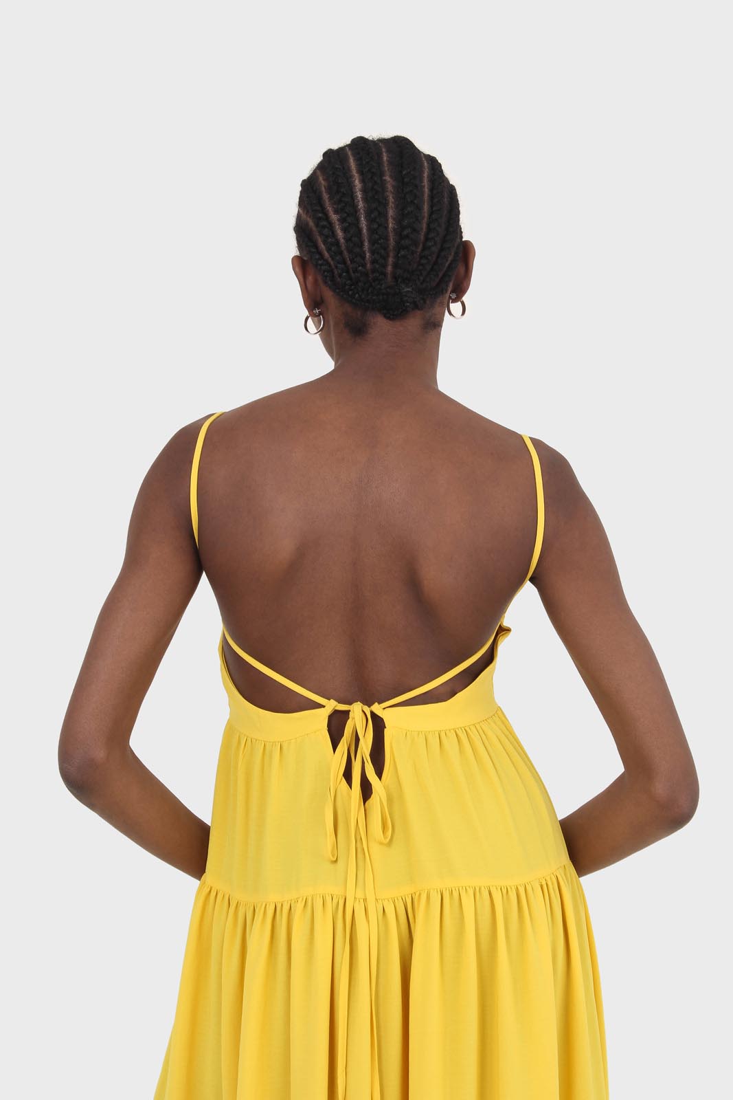 Yellow tiered tie back maxi dress