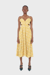 Yellow and white floral ribbon back dress
