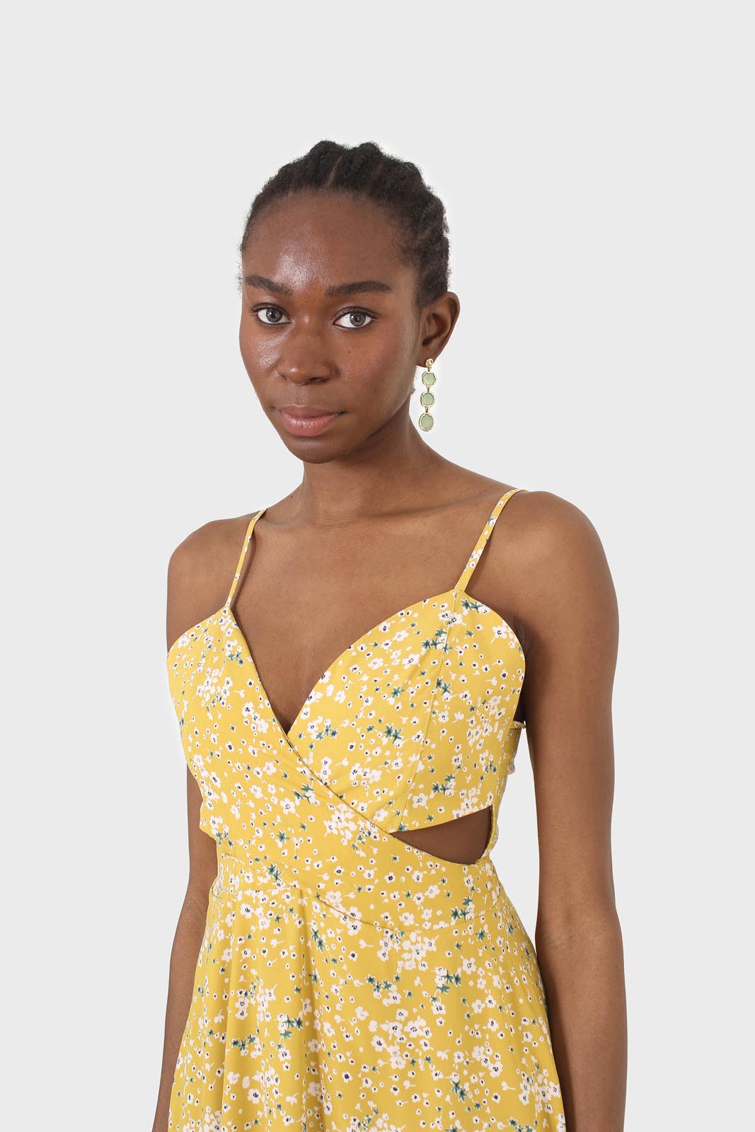 Yellow and white floral ribbon back dress
