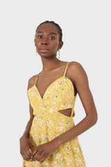 Yellow and white floral ribbon back dress