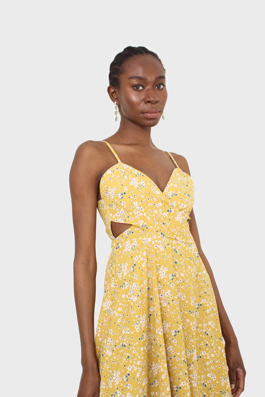 Yellow and white floral ribbon back dress