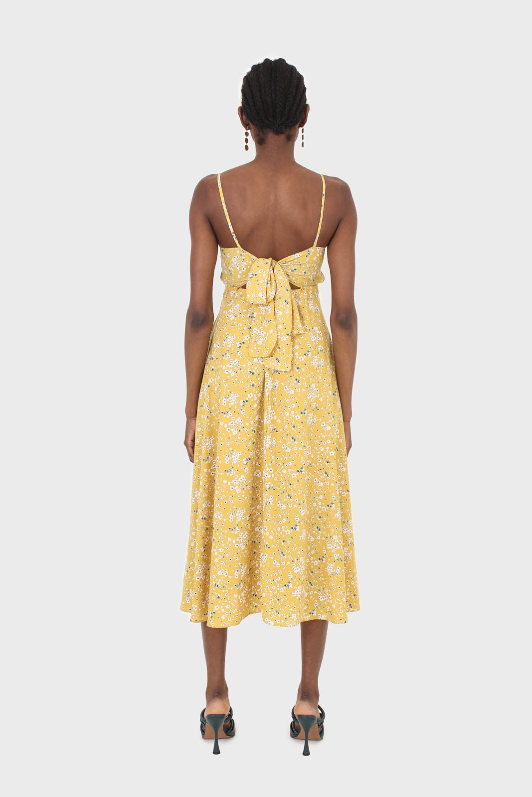 Yellow and white floral ribbon back dress