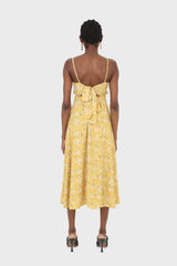 Yellow and white floral ribbon back dress