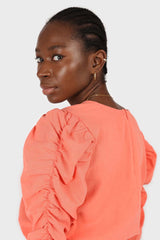 Orange pull string sleeve linen top