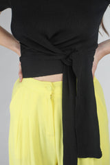 Bright yellow herringbone linen wide trousers