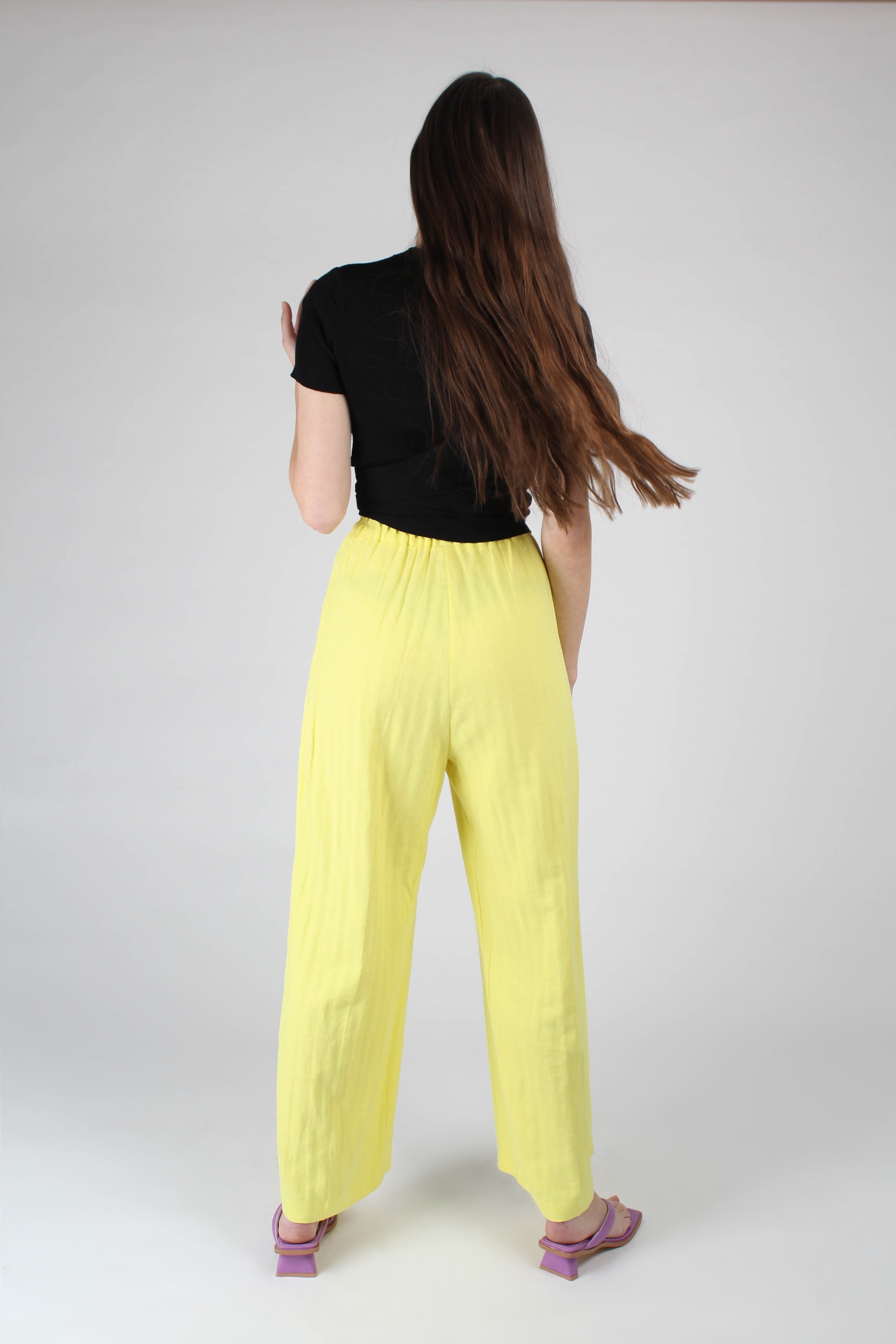 Bright yellow herringbone linen wide trousers