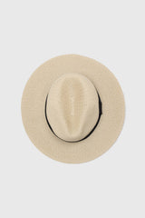 Light beige and black woven fedora hat