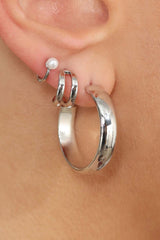 Silver thick hoop glossy earrings - 25mm
