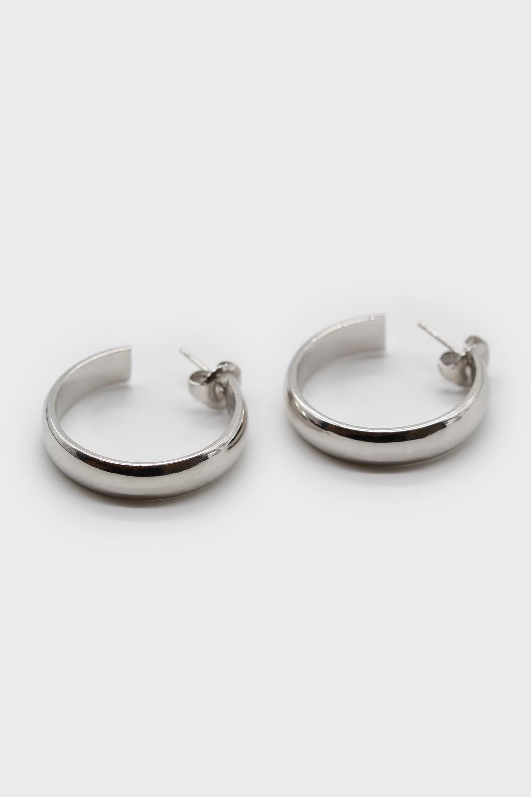 Silver thick hoop glossy earrings - 25mm