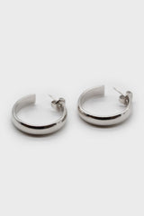 Silver thick hoop glossy earrings - 25mm