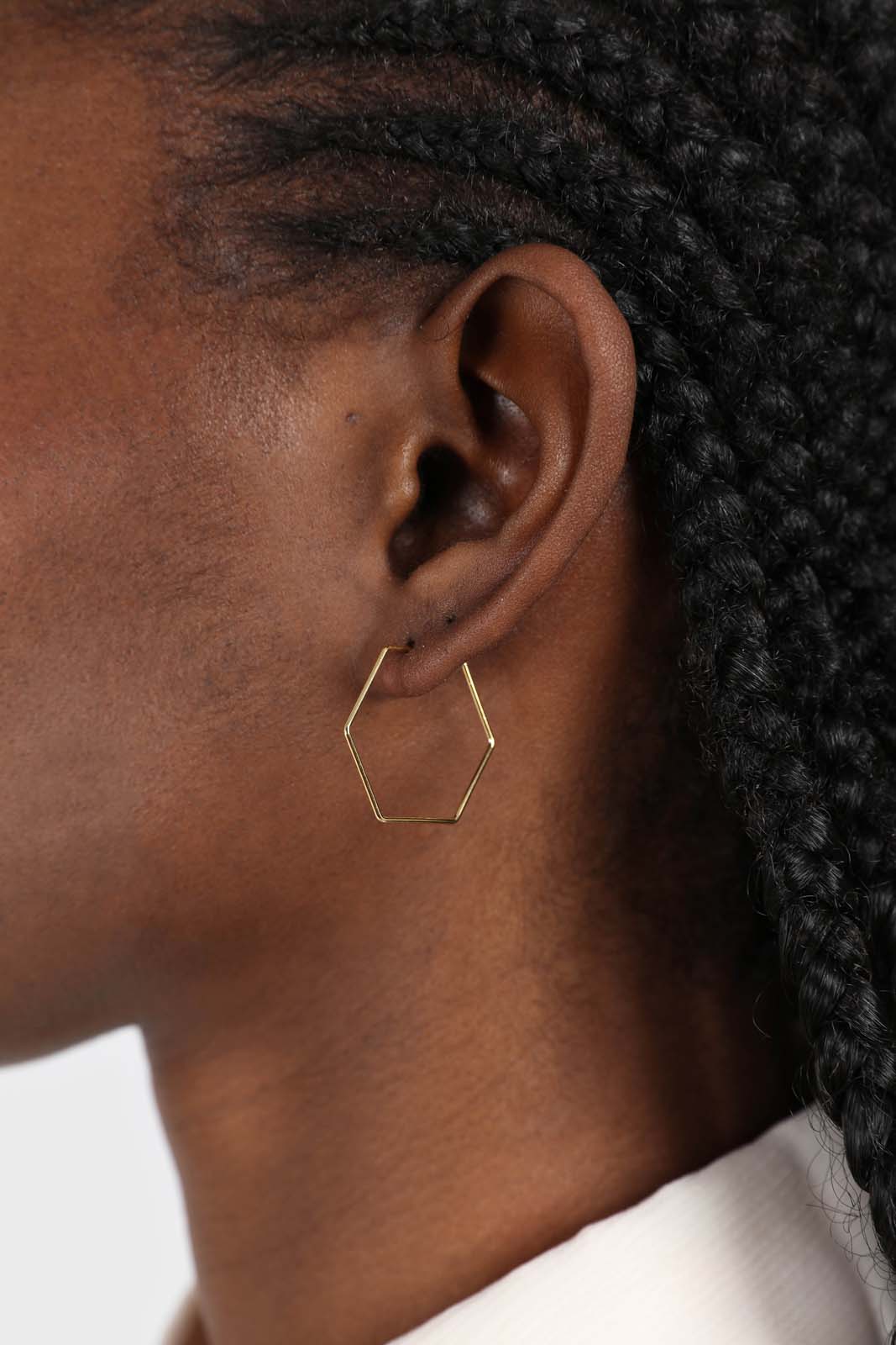 Gold large hexagon earrings