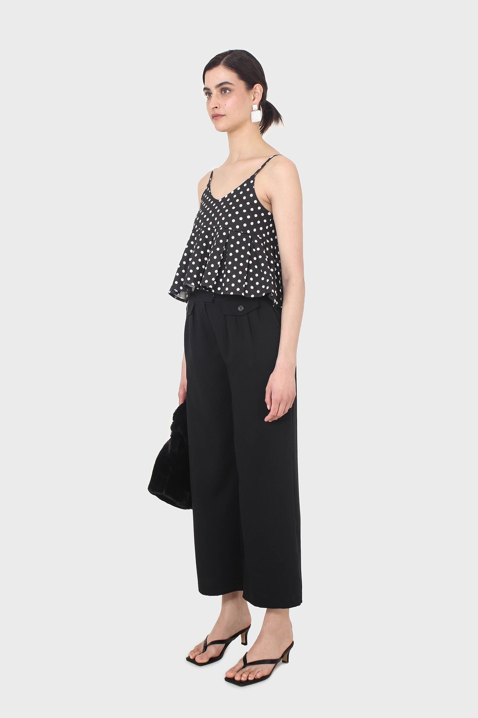 Black and white polka dot spaghetti strap tank