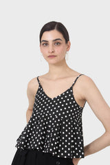Black and white polka dot spaghetti strap tank
