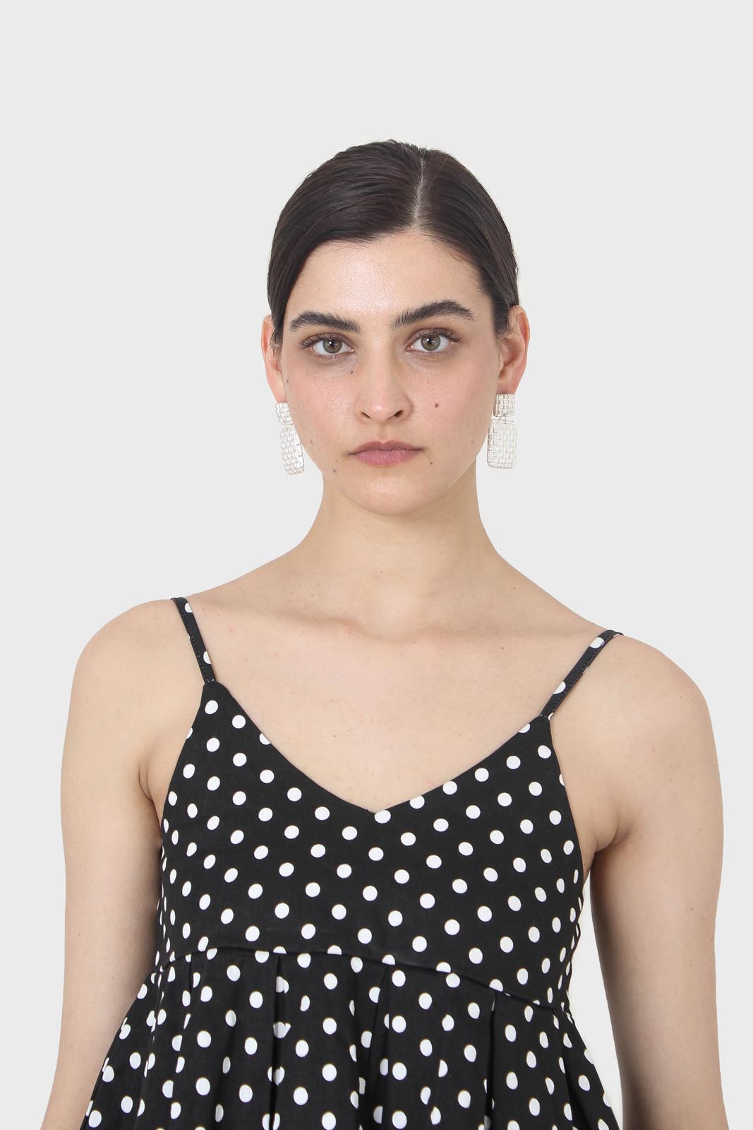 Black and white polka dot spaghetti strap tank