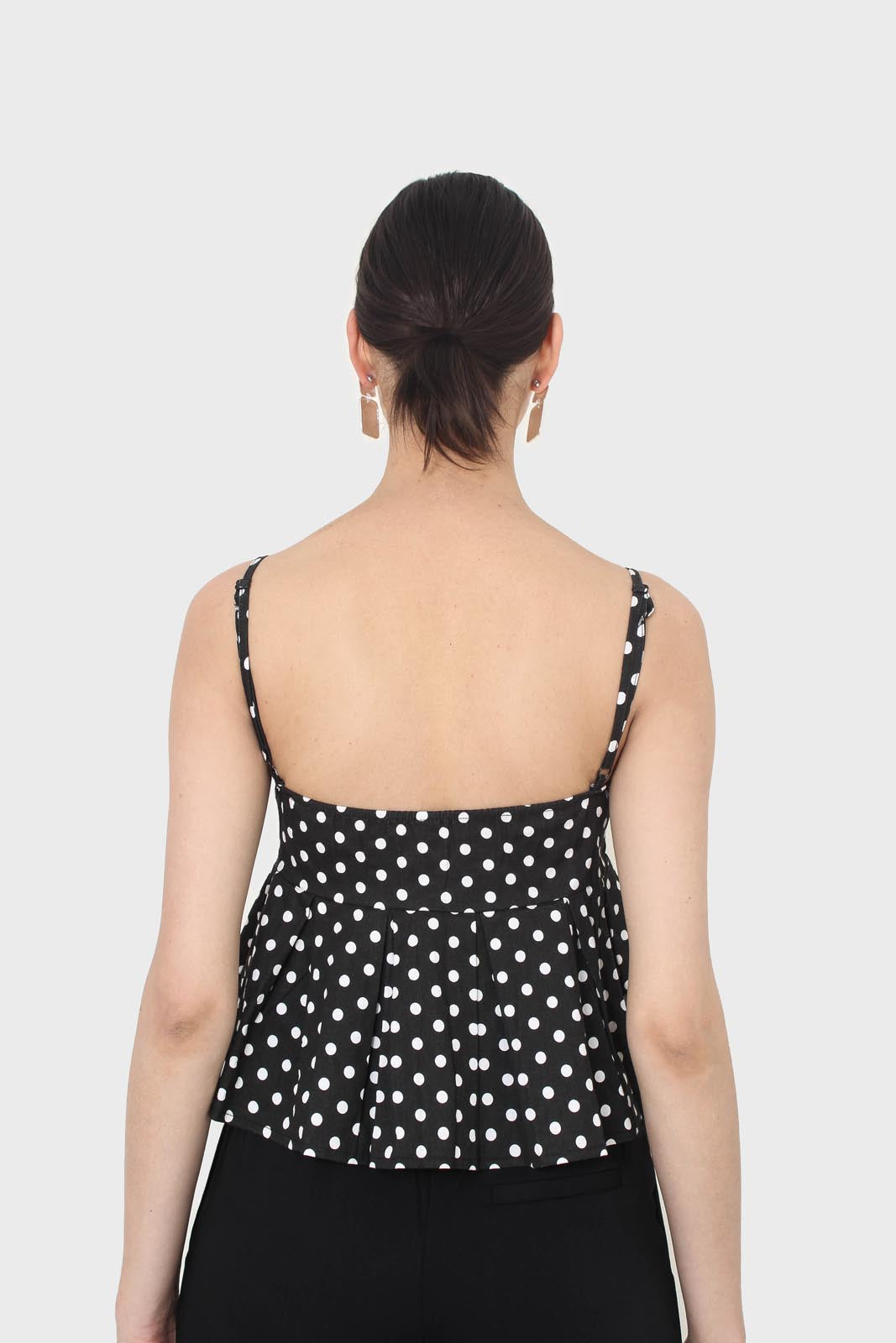 Black and white polka dot spaghetti strap tank