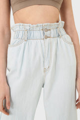 Ice blue ruched waist wide fit denim trousers - 5029