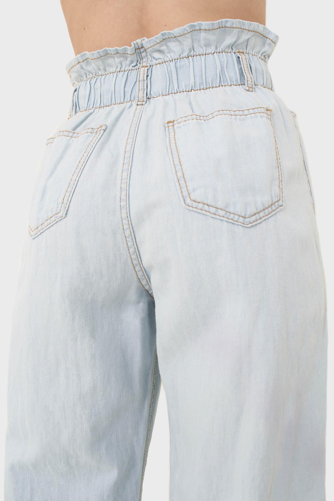 Ice blue ruched waist wide fit denim trousers - 5029