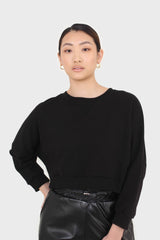 Black cropped thick trim sweatshirt