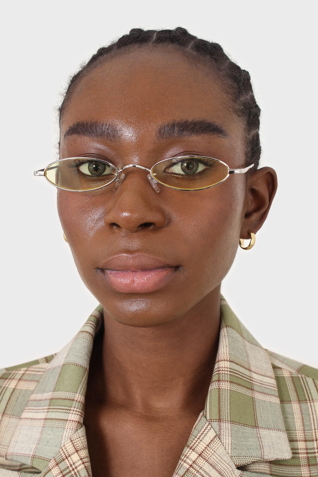Yellow and silver lined slim oval sunglasses