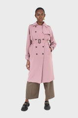 Pale pink double breasted belted trench coat