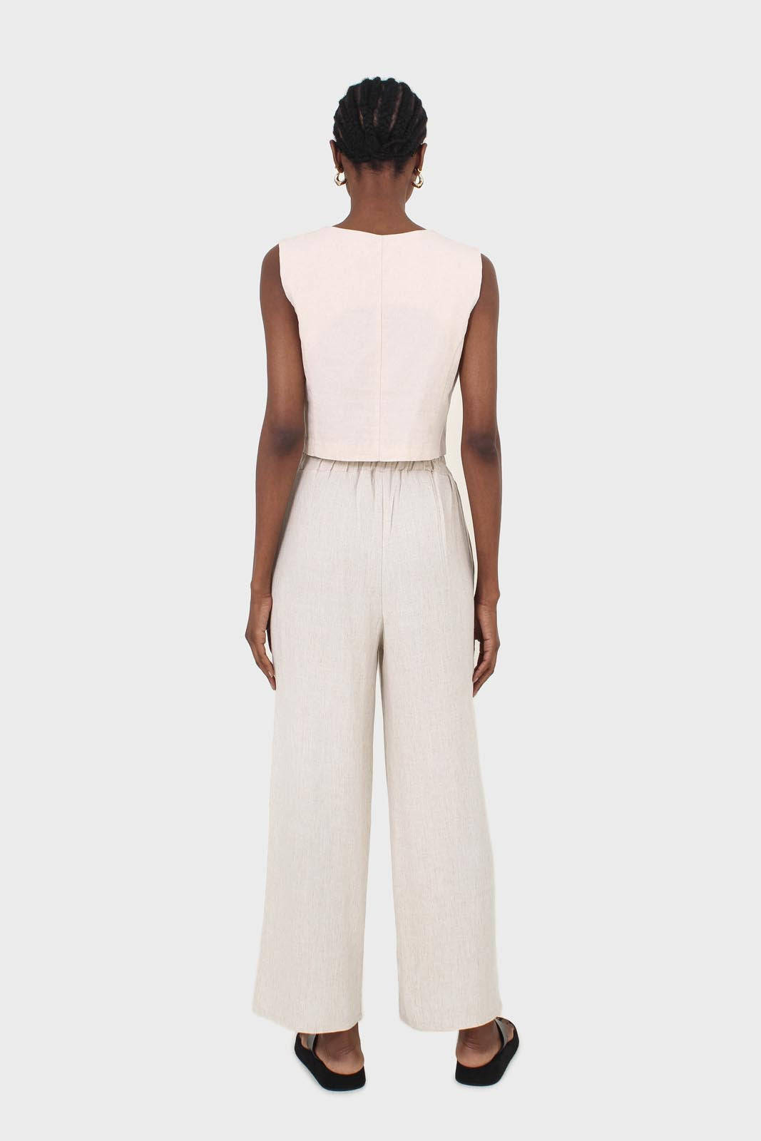 Beige button front linen vest