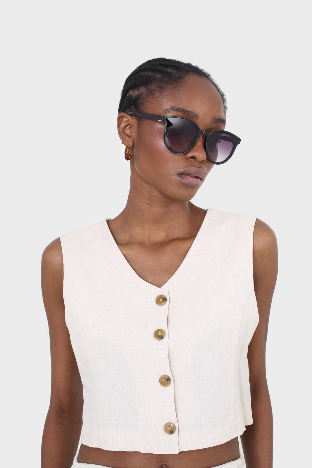 Beige button front linen vest