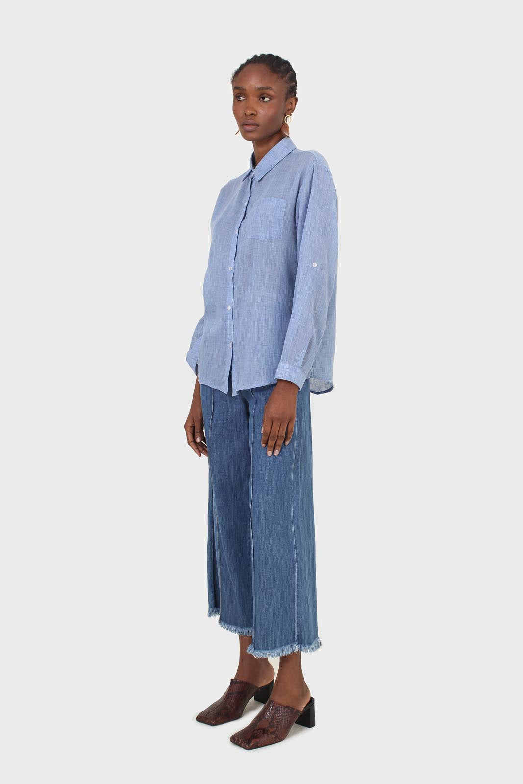 Blue loose fit soft linen shirt