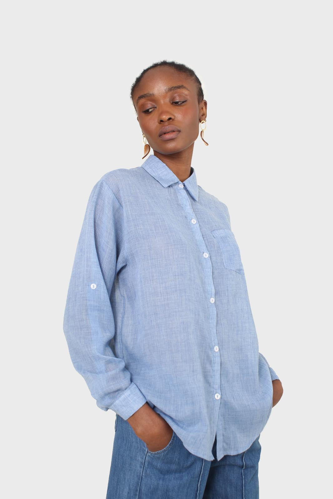 Blue loose fit soft linen shirt