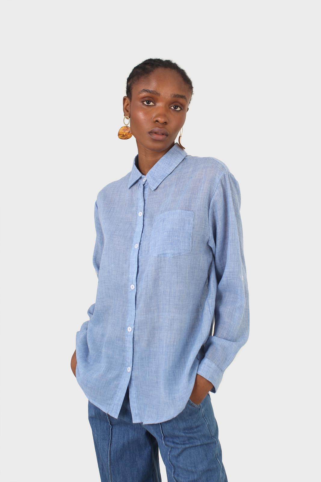 Blue loose fit soft linen shirt