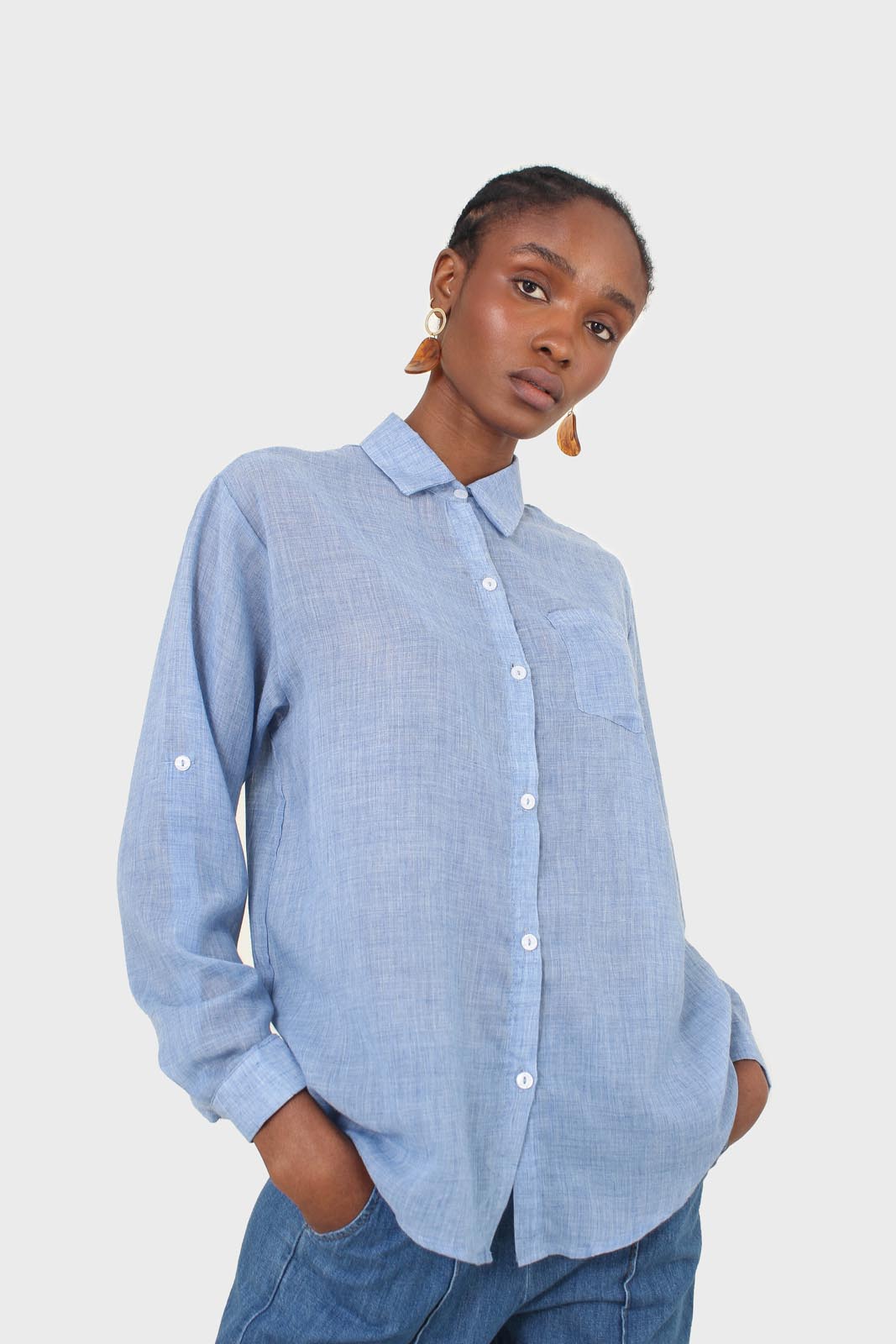 Blue loose fit soft linen shirt