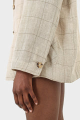 Pale khaki checked oversized linen blazer