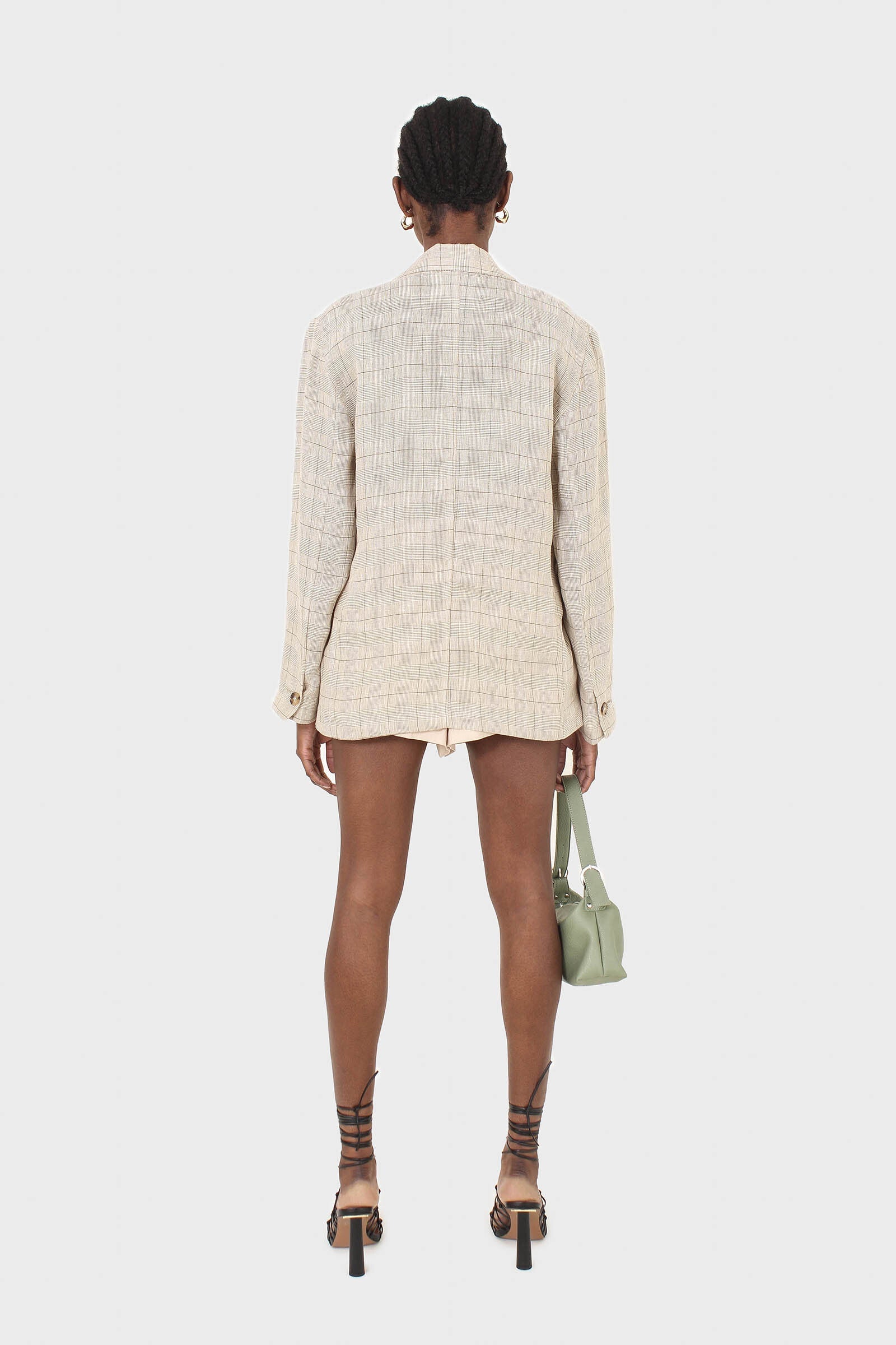 Pale khaki checked oversized linen blazer