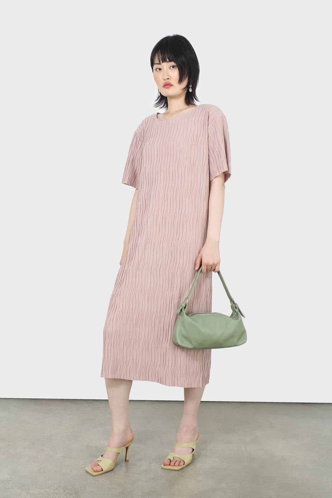 Dusty pink wrinkle tunic maxi dress