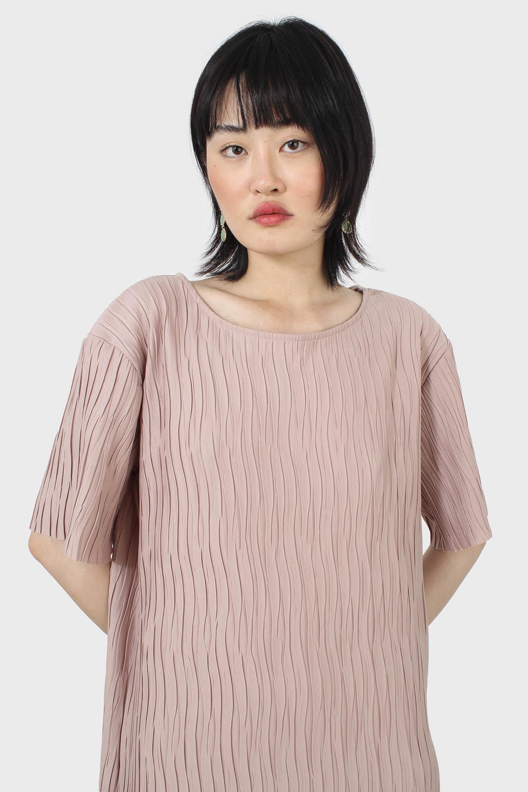 Dusty pink wrinkle tunic maxi dress