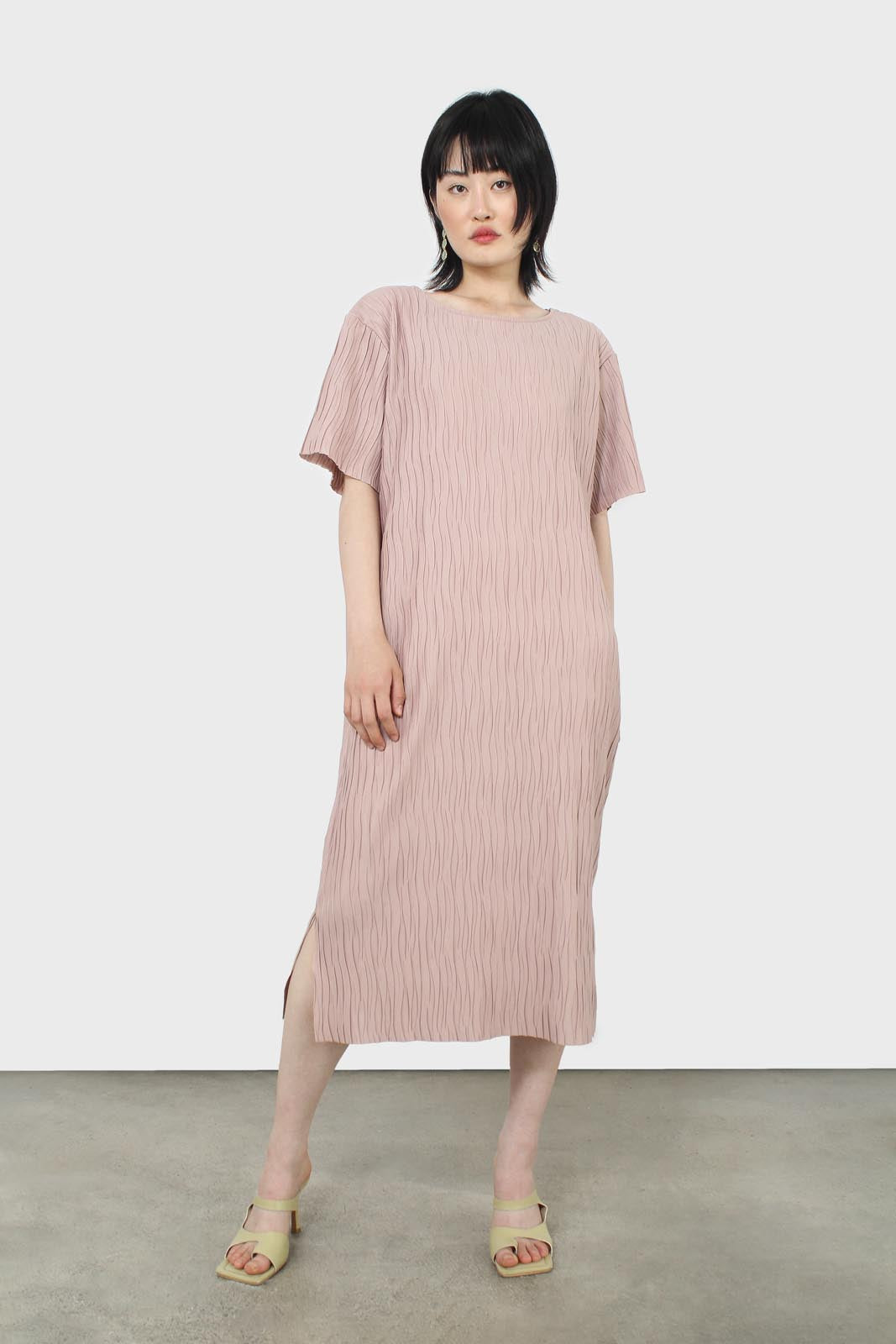 Dusty pink wrinkle tunic maxi dress