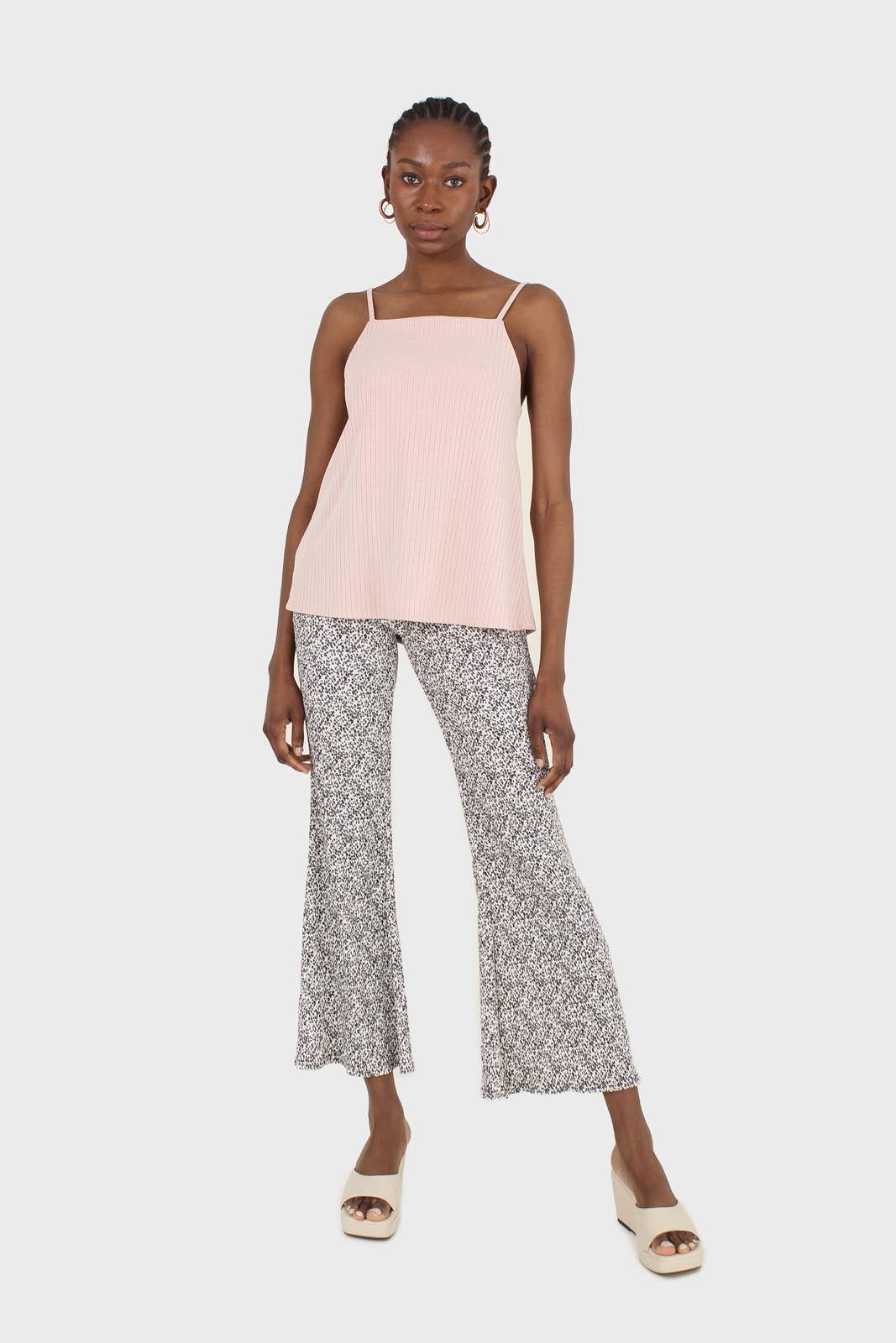 Pink tie back ribbed thin strap tank
