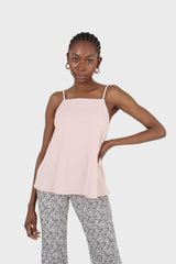 Pink tie back ribbed thin strap tank