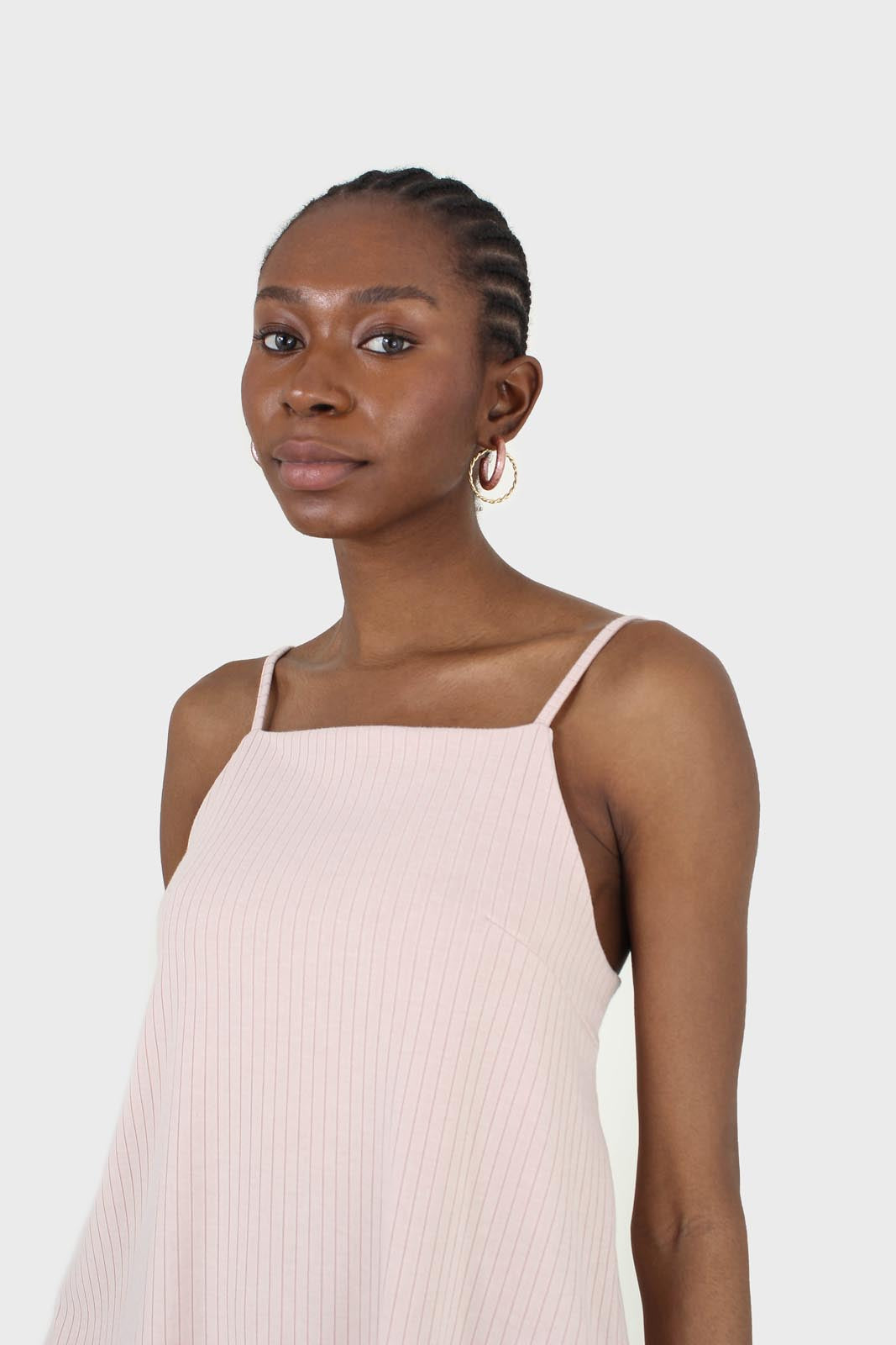 Pink tie back ribbed thin strap tank