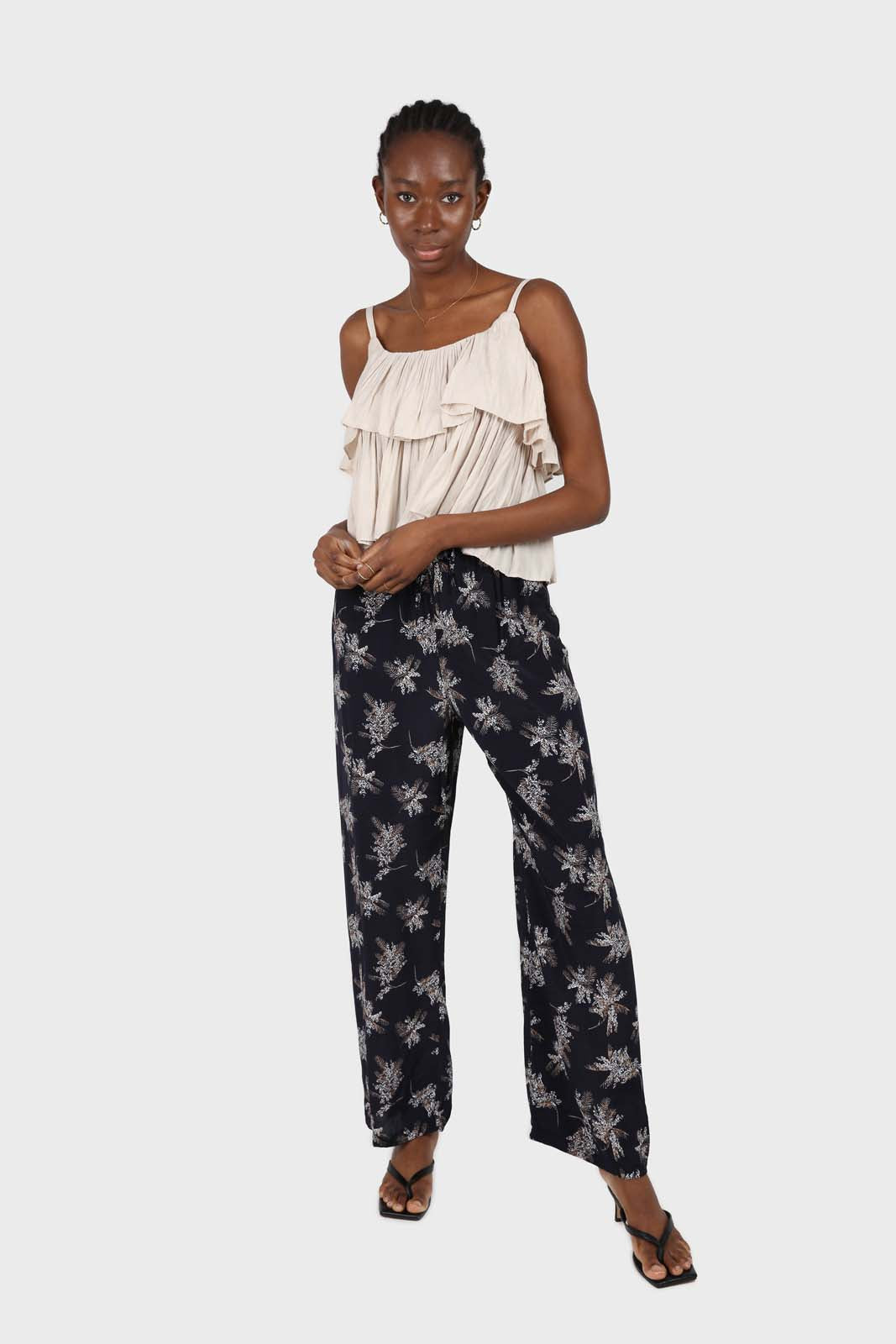 Oatmeal micro pleat tiered linen tank