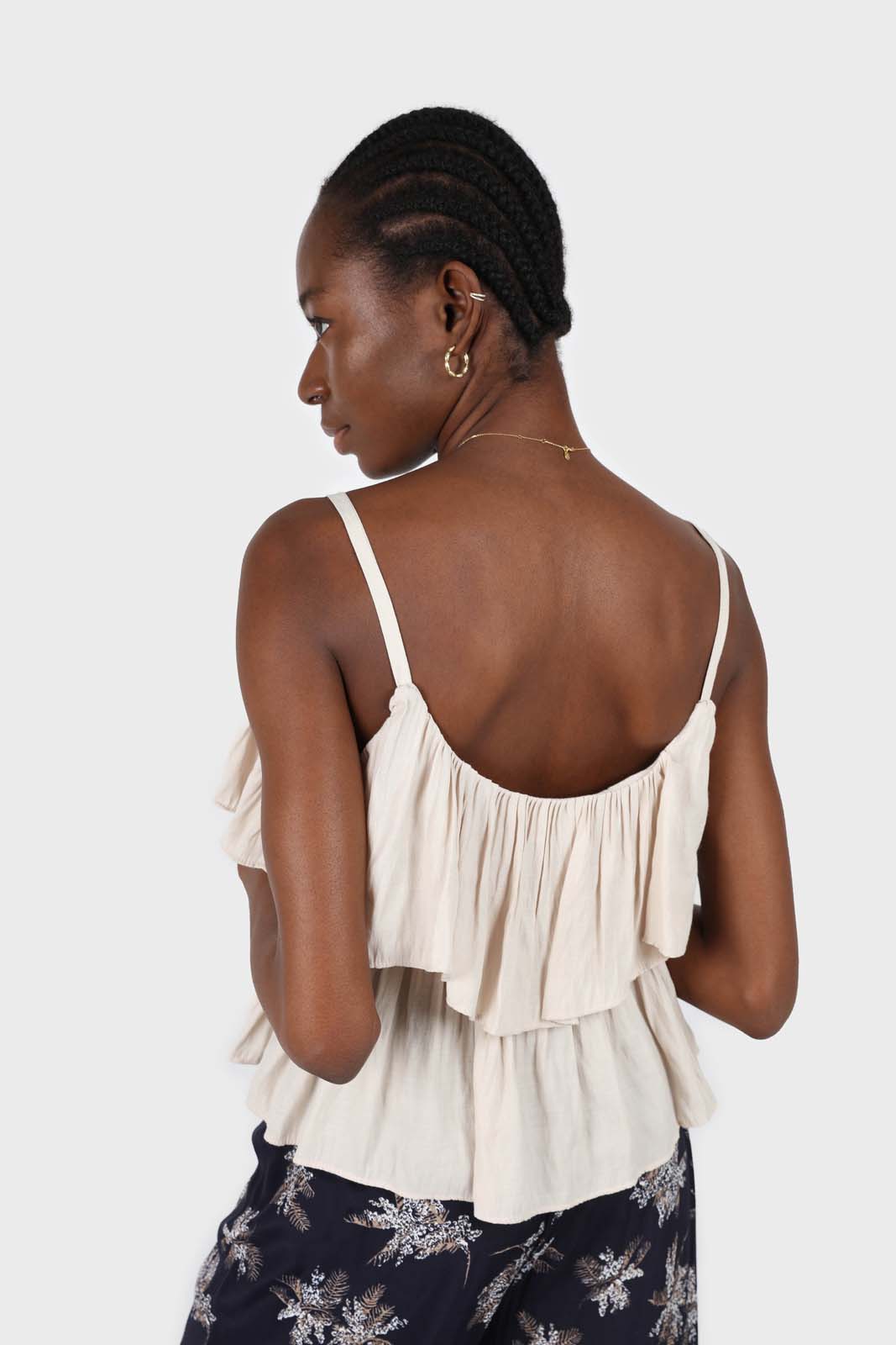 Oatmeal micro pleat tiered linen tank