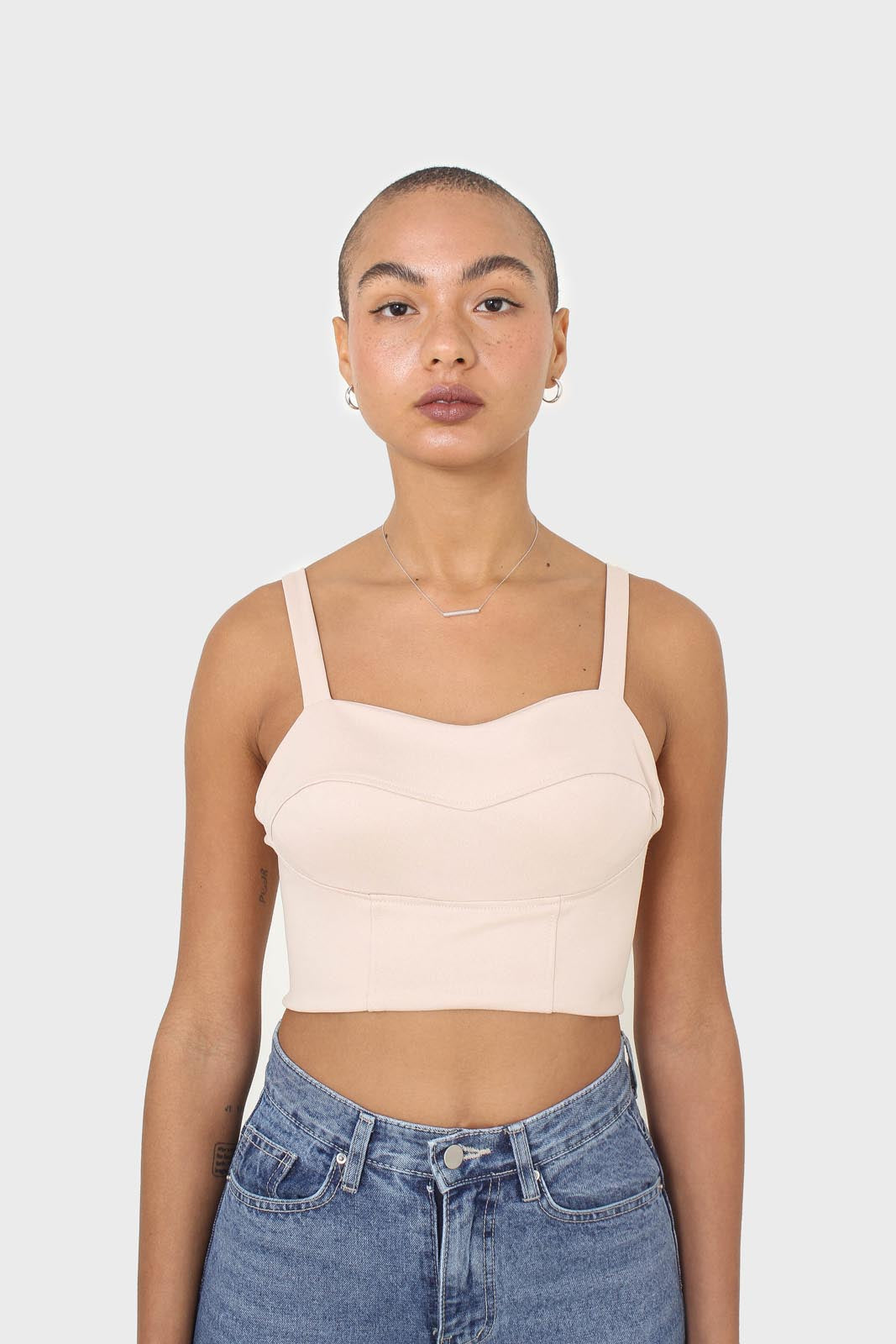 Beige thick strap corset bustier