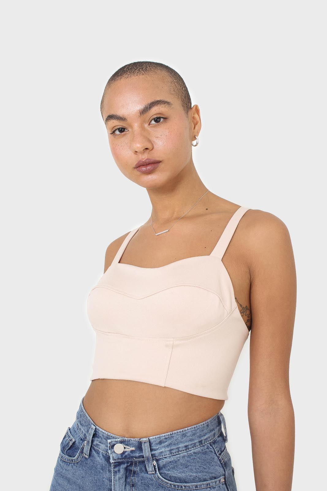 Beige thick strap corset bustier