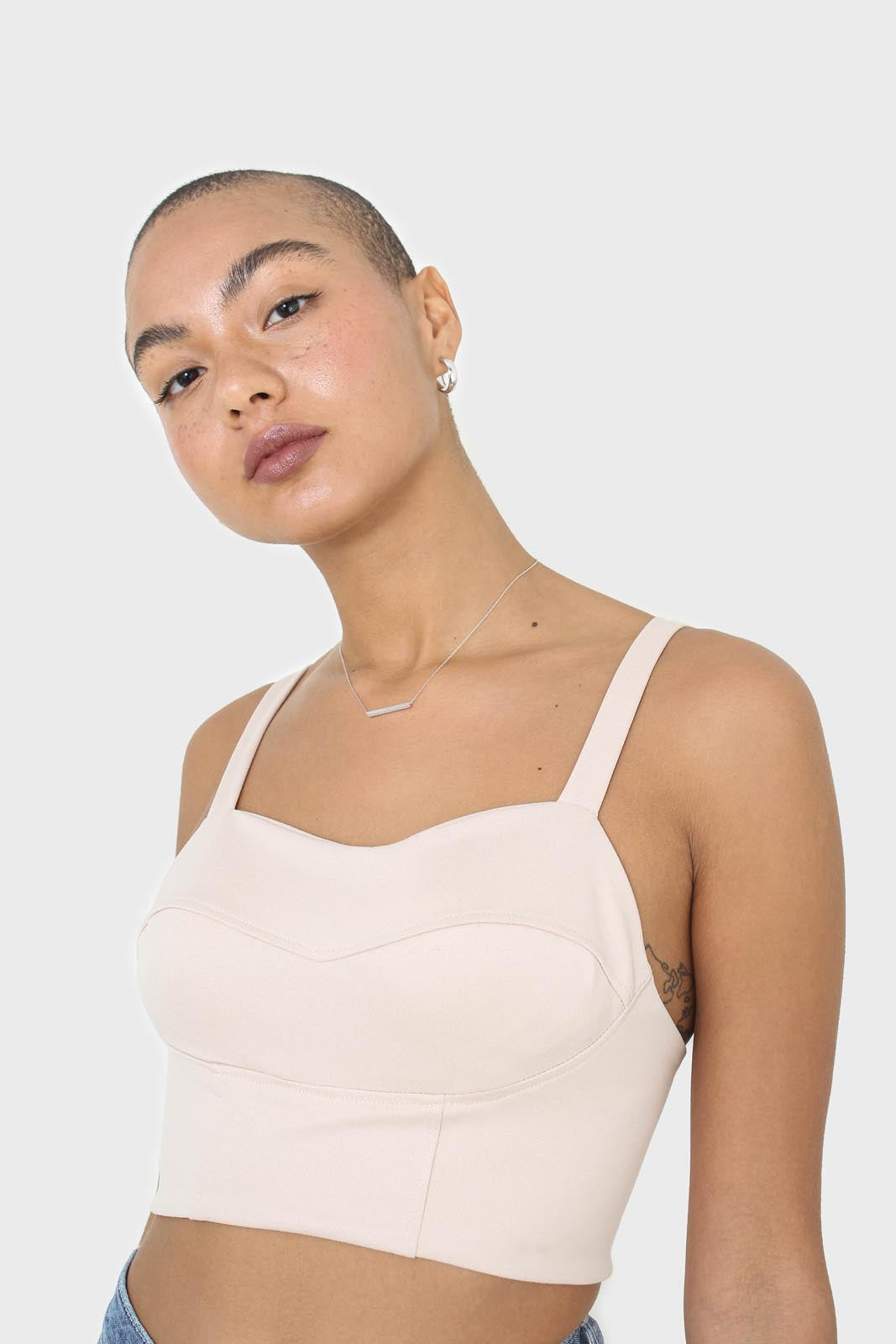 Beige thick strap corset bustier